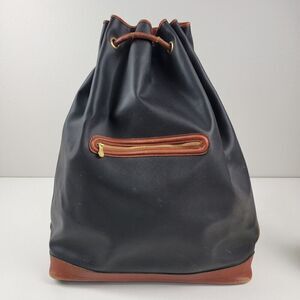 Bottega Veneta Black Canvas Drawstring Bucket Bag with Brown Trim